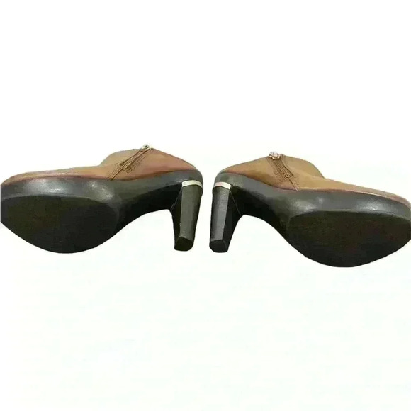 Diane von Furstenberg Brown Leather Clogs black wood Heel Size 7.5 - Picture 8 of 9